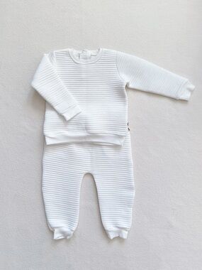 Snugabye White Textured Channel Knit 2-Pc Sweatshirt Pants Lounge Set 18-24M